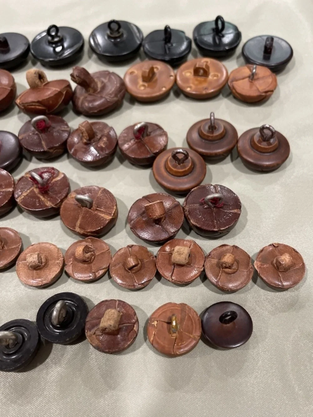 Brown Leather Buttons Vintage Braided Shank Button Lot of 51 for Coats Blazers
